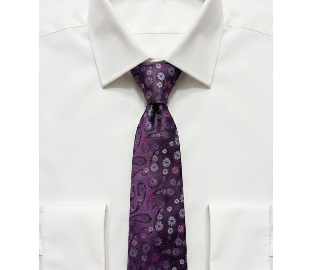 Kailong Mens Silk Necktie Purple Floral Daisy Pattern Hand Made 100% Silk